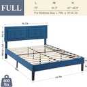 VECELO Full Size Bed Frame with Headboard, Upholstered Button Tufted Platform Bedframe with Wood Slats Support, No Box Spring Needed, Aegean Blue