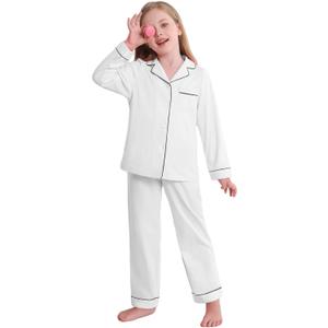 Veseacky 100% Cotton Soft PJs for Big Girls Boys Classic Children's Pajamas White 13-14Y