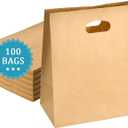 COGLARING 100Pcs 11x6x11 Brown Kraft Paper Bags with Handles, Die Cut Tote Bulk for Retail Shopping Takeout Bakery Gift Bags