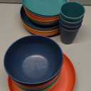 Reusable Plastic Dinnerware Sets for 8, Wheat Straw Microwave Safe Cups Plates and Bowls Set, Unbreakable Kitchen Dish Set for RV Camping Picnic Dorm, 32Pcs, Multicolor