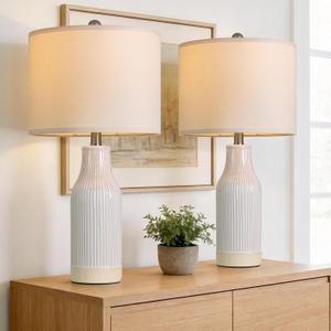 USumkky 23.75 inches Modern Ceramic Table Lamp Set of 2 for Living Room, Farmhouse Bedside Nightstand Lamp for Bedroom Home Office Dorm
