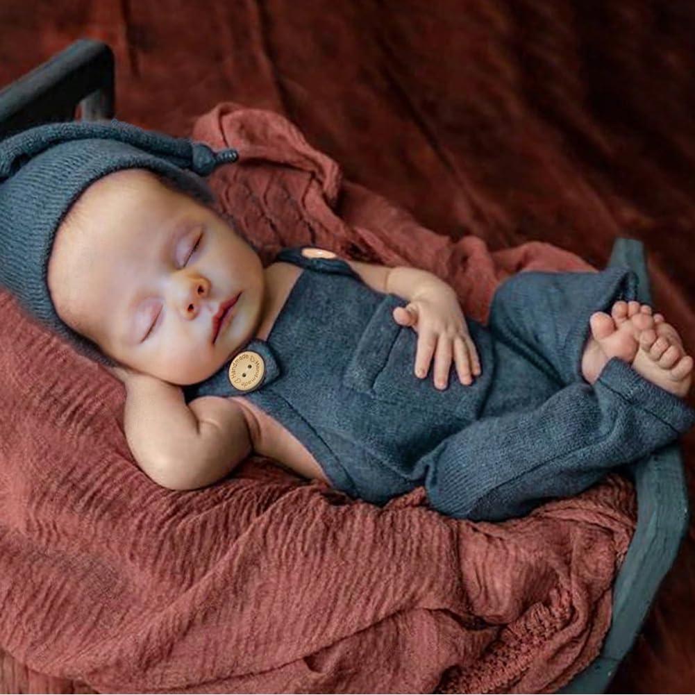 Newborn Photography Outfits Boy - Navy Unisex Newborn Baby Photoshoot Props - Gentleman Suit with Elf Hat & Suspender Pants (0-3 Months)