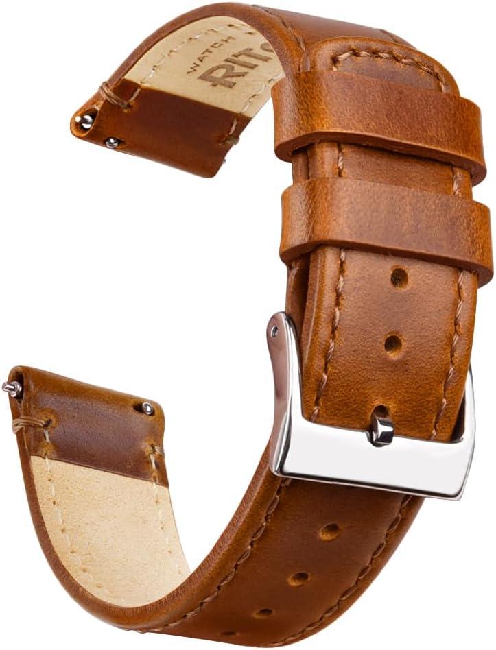 Ritche Leather Watch Strap with Quick Release Pins, 18mm Replacement Watch Band for Men and Women, Fits Smartwatches & Traditional Watches