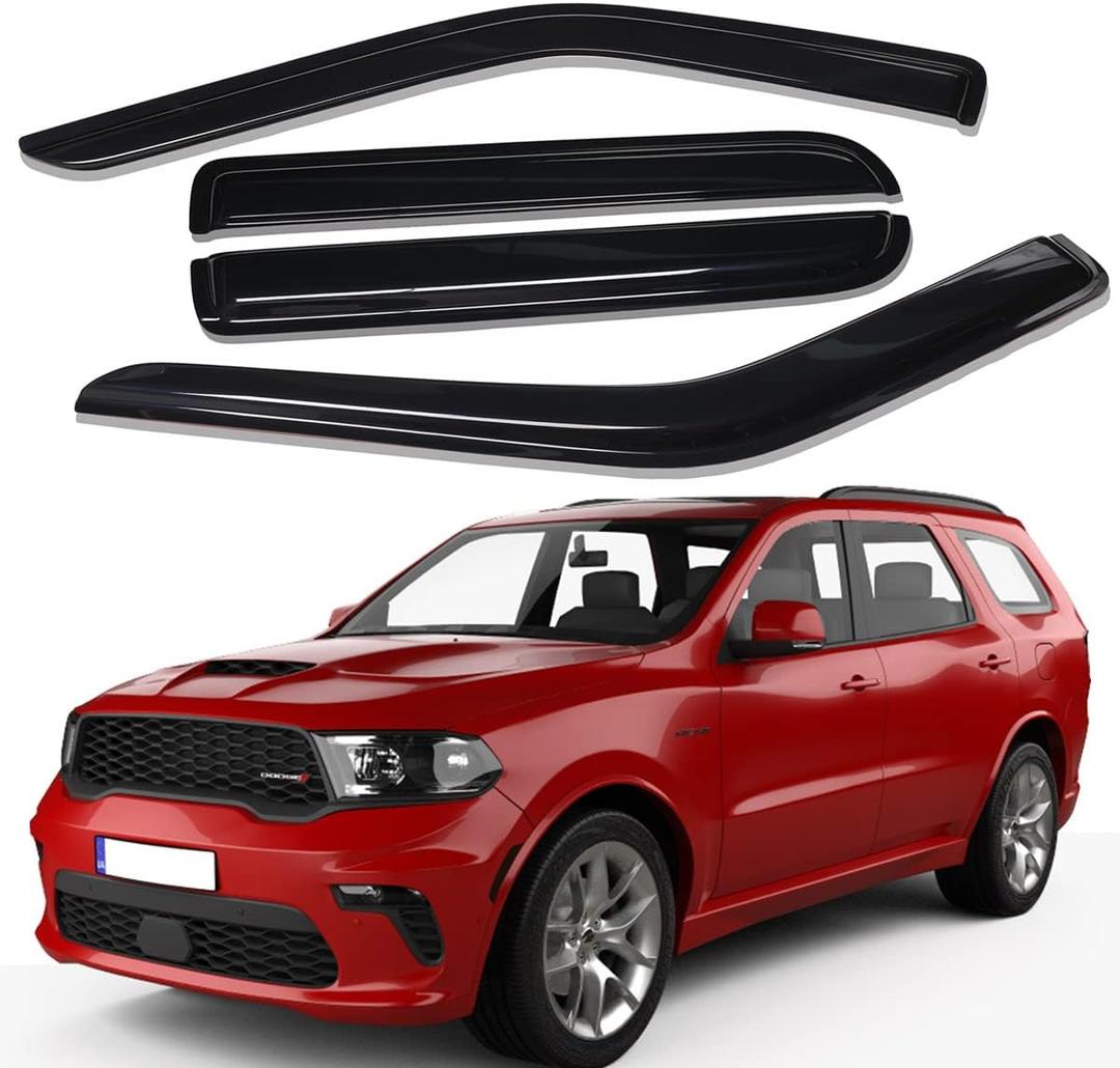 Lightronic Extra Durable Outside-Mount Auto Vent Window Visor, Fits 2011-2025 Dodge Durango, UV Protection Rain Guard, Original Wind Deflector, No-Drill Easy Install, Dark Smoke, 4-Pcs