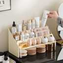 Lipsticks Holder,Lipgloss Organizer and Storage Display Case for Lip Gloss,Makeup Organizer with drawer,3 Rows spacious compartments & 1 extra drawers Makeup Holder & Cosmetics Display(Cream)