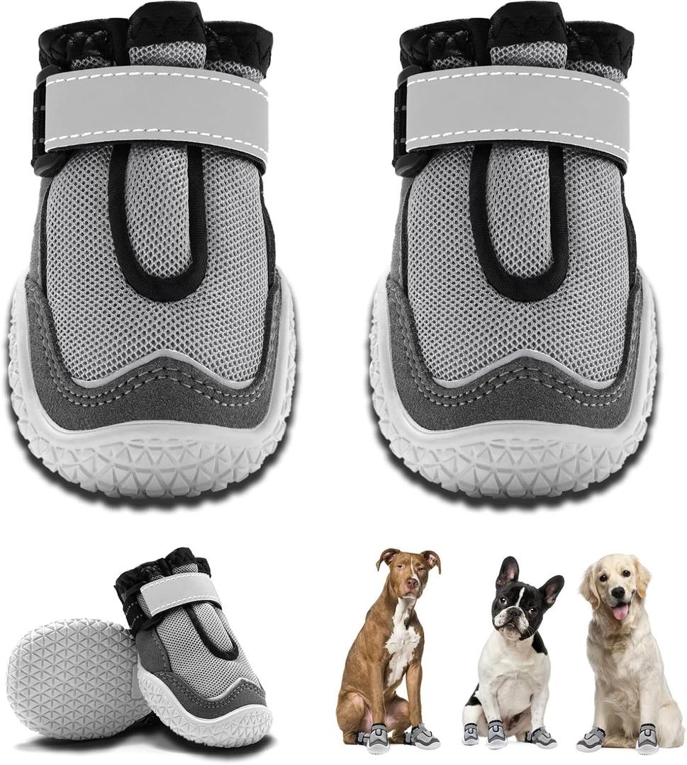 Hcpet Dog Boots for Large Dogs, Dog Shoes for Winter Snow Hot Pavement, Paw Protector Dog Booties Designed for Comfort and Breathability, Outdoor Booties for Small Medium Dogs for Hiking Grey Size 6 (#6 (Width 2.36 inch) for 52-68 lbs)
