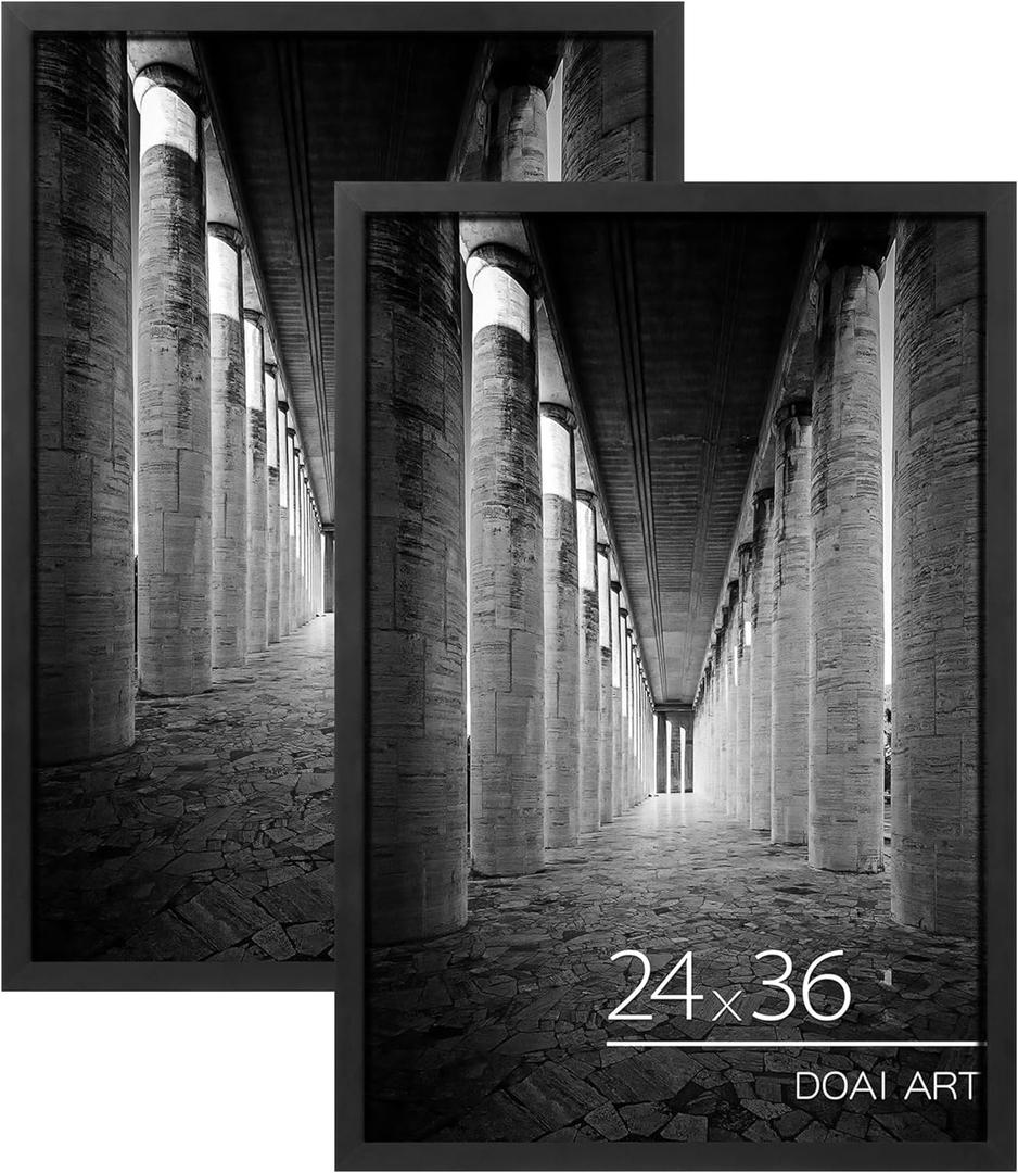 DOAI ART 24x36 Poster Frame Black 2 Pack, Poster Frames 24 x 36 inches or 24x36 Picture Frames with HD Plexiglass for Horizontal or Vertical Wall Mounting, Durable Scratch-proof Safe and Artistic (24x36 2Pack, Black)