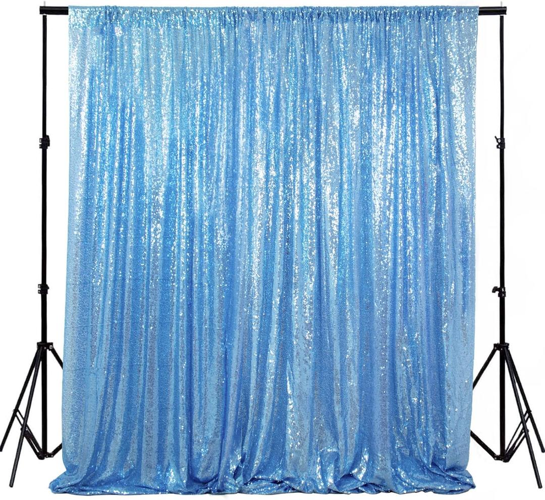 ShinyBeauty Baby Blue Sequin Backdrop Curtain 5FTx10FT Glitter Backdrop for Parties Shimmer Photo Booth Drapes Sparkle Sequence Fabric Background for Baby Shower Reception