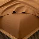 MooMee Fitted Bottom Sheet Only 100% Washed Cotton Linen Like Textured Breathable Durable Soft Comfy Deep Pocket Fits Mattress up to 17" (Dark Orange, Queen)