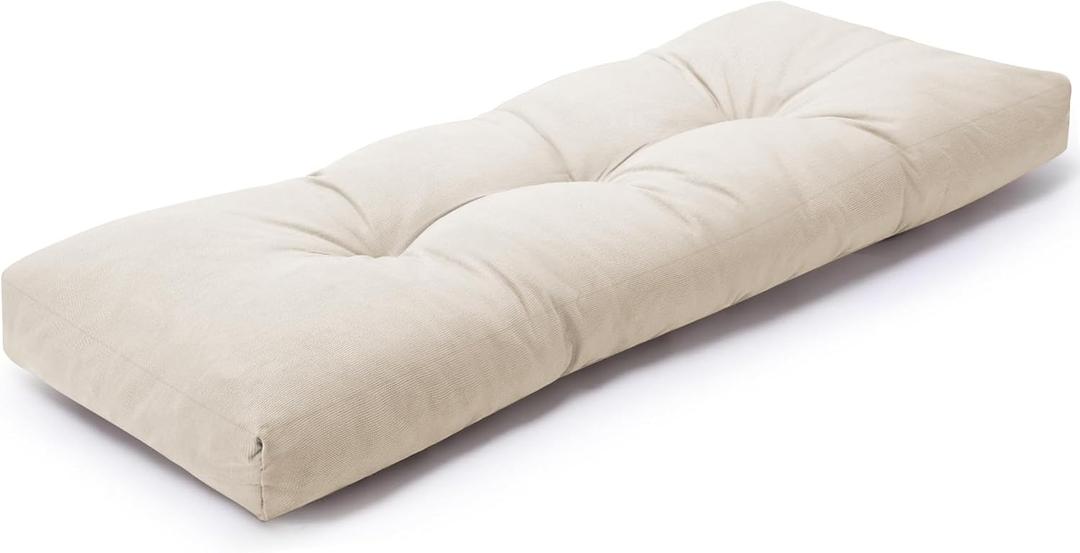 Indoor Bench Cushions, Tufted High-Density Foam Cushions for Indoor Furniture, Soft Bench Seat Cushion with Non-Slip Bottom, 42" X 16" X 4 (Cream)