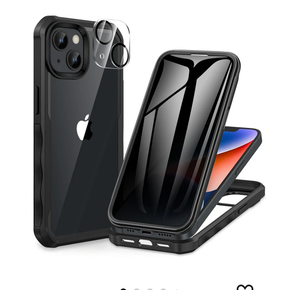 CENHUFO Privacy for iPhone 14 Case/iPhone 13 Case, Full Body Phone Case with Built-in 9H Tempered Glass Privacy Screen Protector and Camera Lens Protector, Shockproof Bumper Clear Cover - Black
