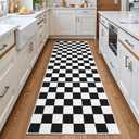 Terrug Black and White Checkered Area Rug for Kitchen,2x6 Runner Rugs Washable with Non Slip for Bedroom,Soft Low Pile Stain Resistance Retro Carpet for Entryway Hallway