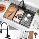 30x19 Black Drop In Kitchen Sink with Faucet Combo - 30 Inch Single Bowl Drop In Sinks 10 Inch Deep, Black Stainless Steel Topmount Workstation Kitchen Sink with Accessories, 30x19x10 Inch