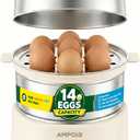 14 Eggs Electric Egg Cooker, 350W Rapid Egg Boiler with 30-Min Timer & Auto Shut-Off, Stainless Steel, Dishwasher Safe for Soft, Medium, Hard Boiled, Steamed Eggs, Vegetables & Seafood, Beige