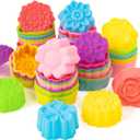 R HORSE Mini Silicone Cupcake Liners Molds - 60Pcs 2 Inch Muti-color Floral Shaped Baking Cups, Non-Stick Cupcake Holders Wrappers Reusable Muffin Cups Liners for Oven Pan Microwave Dishwasher