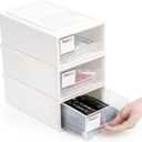 ZENFUN 3 Pack Plastic Stackable DrawerStorage Drawers Bins, Small Drawer-type Desk Organizer Boxes, Translucent Small Chest of Drawers, Stackable Drawers for Home, Office, Desktop