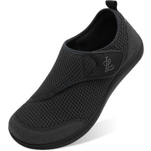 LeIsfIt Mens Wide Diabetic Shoes Adjustable Barefoot Walking Shoes Breathable Zero Drop Sneakers for Wide Width Arthritis Edema Feet (Black) 45/12