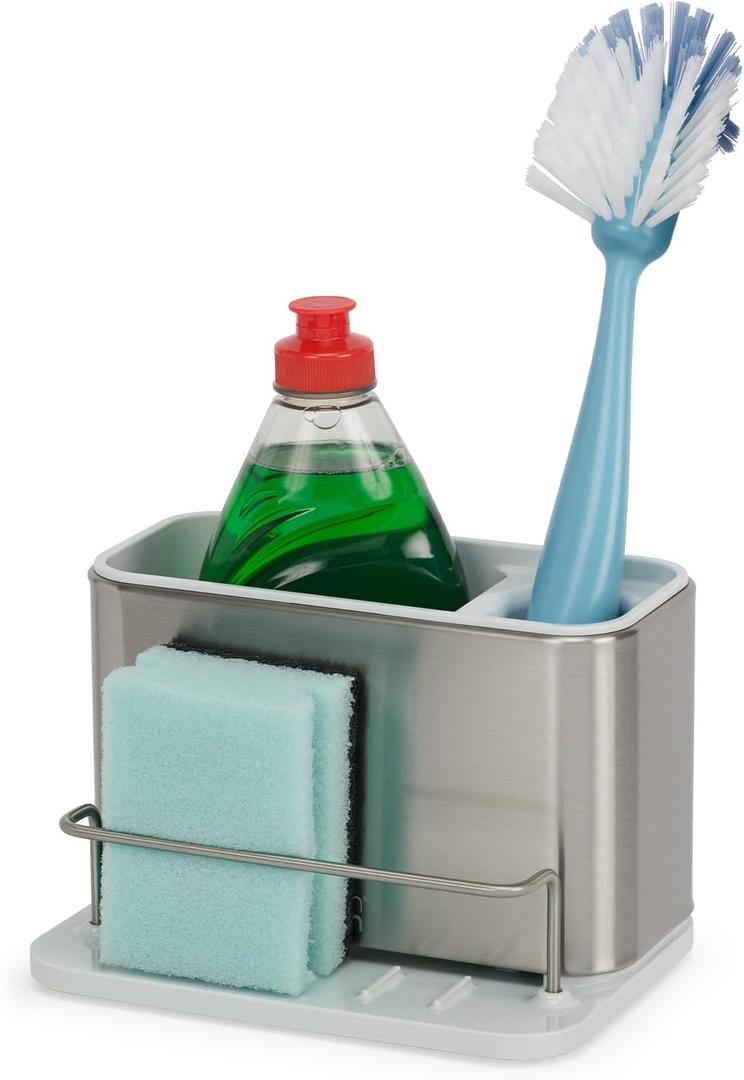 Joseph Joseph Surface Stainless Steel Caddy Sink Area Organizer and Sponge Holder, Stone