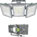 STASUN 300W Dusk to Dawn Flood Light, 30000LM 6000K LED Floodlight Outdoor with Photocell Sensor, IP66 Waterproof, 3 Head Muti Angle Lighting for Parking Lot, Stadium, Backyard, Sport Court (Gray)