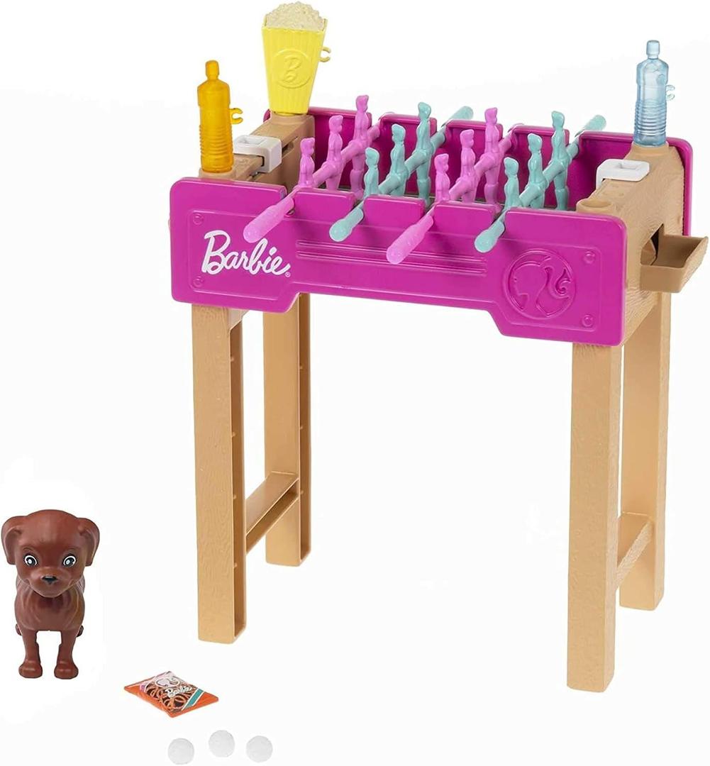 Barbie Mini Playset with Pet, Accessories and Working Foosball Table, Game Night Theme, Gift for 3 to 7 Year Olds