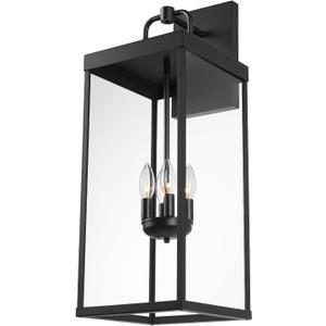 Outdoor Wall Sconce Light, 28 Inch Tall Transitional Exterior Wall Bracket Lighting with Clear Glass, Modern Anti-Rust Outside Black Carriage Lantern Lamp for Front Porch Corridor Doorway Patio (Huge)