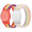 Meliya Nylon AirTag Bracelet for Kids, 2 Pack Nylon Watch Bands Compatible with AirTag, Adjustable Anti Lost Wristband for Toddler Child Elders Small Large (Rainbow, Small (3.7"-5.3"))