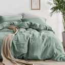 Bedsure 100% Washed Cotton Duvet Cover Cal King - Olive Green Minimalist Duvet Cover Linen Like - GentleSoft Plain Simple Bedding Set with 2 Pillow Shams (Olive Green, California King, 104"x98"), Green (No Comforter)