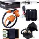 High Performance Racing GY6 Ignition Coil Voltage Regulator Rectifier Solenoid Relay 6 Pin AC CDI Spark Plug Kit for 50cc 125cc 150cc ATV Quad Go Kart Moped Scooter, Black