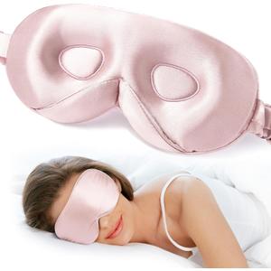 LitBear 100% 22 Momme Mulberry Silk Sleep Mask - 3D Contoured Eye Mask for Men Women, Soft Breathable Sleeping Mask with Adjustable Strap, Perfect Blocks Light for Sleeping (Pale Pink)
