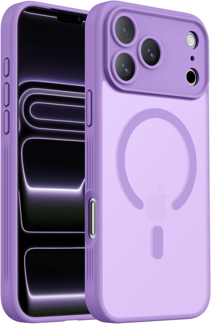 Designed for iPhone 17 Pro Max Case, Compatible with MagSafe, [Camera Protection] [15FT Military Drop Protection] Shockproof Translucent Matte Anti-Slip Phone Case, 6.9", Light Purple