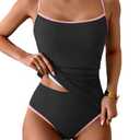 Eomenie Women's Tankini Swimsuits Two Piece Tummy Control Bathing Suit Color Block Slim Swimwear with High Waisted Bottom, M