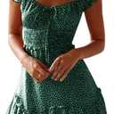 YOBECHO Womens Summer Ruffle Sleeve Sweetheart Neckline Printing Dress Mini Dresses (Small, Dark Green)