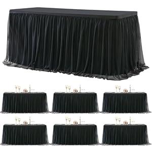 2 Pack Baby Blue Table Cloth for 6 Foot Rectangle Tables, Stretch Fitted Tulle Table Covers Skirt, Rectangular Ruffle Tutu Tablecloth Wedding Baby Shower Baby Shower Cake Tablecloths