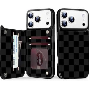 TopPerfekt for iPhone17 Pro Max Case Wallet with Card Holder, Military-Grade Drop Protection,Flip PU Leather Built,Double Magnetic Clasp and Durable Shockproof for iP17 PM5G 2025 Cover-Checkered Black