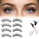Magnetic Eyelashes with Applicator, 4 Pairs Reusable 3D False Lashes Natural Look, No Glue or Eyeliner Needed, Water Resistant Lightweight Makeup Kit for Daily Wear