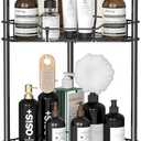 4-Tier Corner Free Standing Shower Caddy Organizer Rack with Hooks, Adhesive-Fixed Floor Shower Tower Shelf, Black