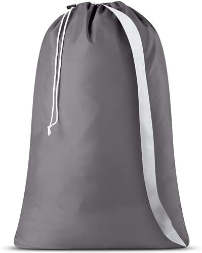 Handy Laundry Shoulder Strap Bag - Drawstring Locking Closure, Durable Nylon Material, Large Capacity, Heavy Duty Stitching, Perfect for Laundromat or College Dorm (Grey | 30" x 40")