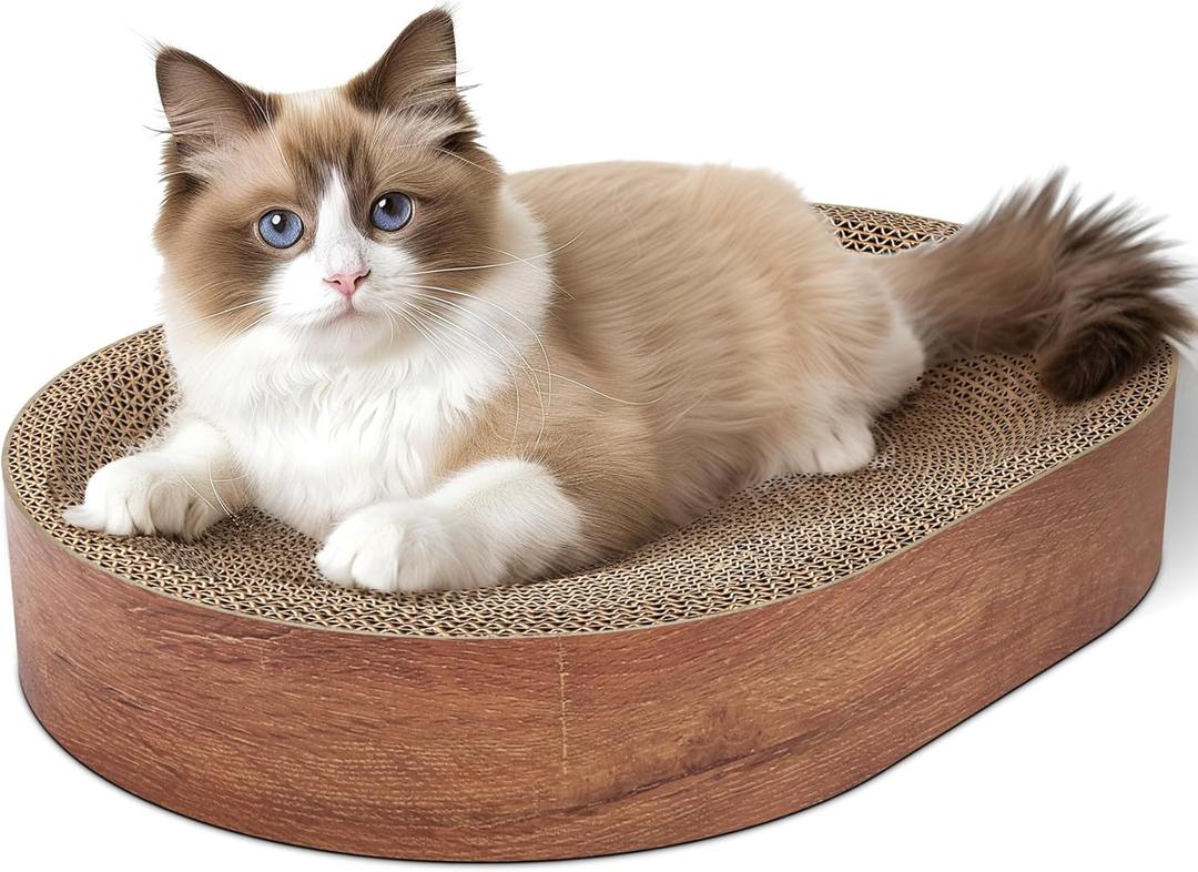 ComSaf Cat Scratching Board - Cat Scratcher Bed for Indoor Cats, Corrugated Cardboard Cat Scratch Pad, Durable Oval Cat Scratcher Bed Bowl for Kitten, Furniture Protector (Walnut Color)