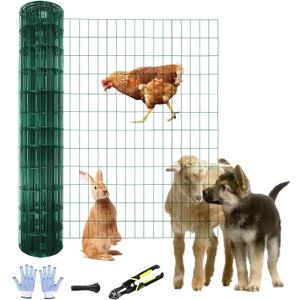Tongmo 4 ft x 100 ft Green PVC Coated Welded Wire Fence, 16GA Garden Chicken Wire Fence Roll, Mesh Size 2" x 4" Hardware Cloth, Ideal for Yard Protection and Poultry Netting