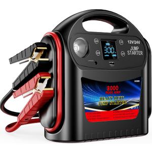 8000A Car Battery Jump Starter for All Gas/Diesel,12V/24V Intelligent Car Jumper Starter Battery Pack, Heavy Duty Portable Jump Box Power Pack with LED Light