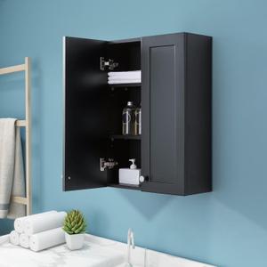 Matte Black Wall Mount Medicine Cabinet - Over Toilet Storage with 2 Adjustable Shelves, DTC Hinges & Metal Handles, Easy Assembly Bathroom Cabinet for Small Spaces