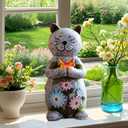 Solar Garden Statue Cat Figurine  Outdoor Decoration with Butterfly for Garden Yard Lawn Home Decor Outside : Unique Gifts for Mom Grandma (Retro)