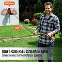 Automatic Retractable Garden Hose Reel 1/2 inch x 100ft, Wall Mounted 180 Swivel with Easy-Clean Chamber, Slow Return System, Any-Length Lock & 8-Pattern Heavy Duty Nozzle for Watering, Cleaning