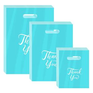 MJOGGOTT 300 Pcs Thank You Merchandise Bags, 3 Size Shopping Bags for Business Small with Handles, Plastic Gifts Retail Bag, Bulk Merchandise Bag for Wedding Party Stores Packaging Wholesale Goodie (Blue-2)