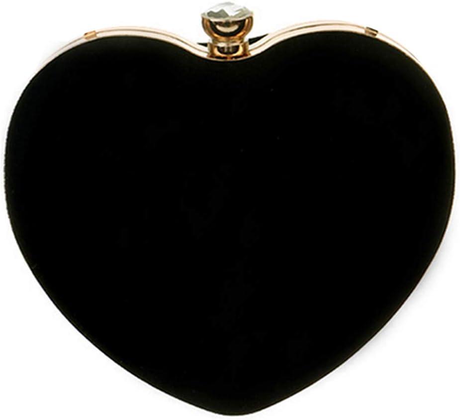 Mily Women Suede Velvet Heart Shape Evening Bag Purse Party Bag Tote with a Chain and handle Ring Black