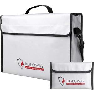 ROLOWAY Fireproof Document & Money Bags, Large Fireproof & Water Resistant Bag (15 x 12 x 5 inches), Fireproof Folder Safe Bag for Cash, Valuables & Passport, with Silicone Coating & Zipper Closure (Large + Small)
