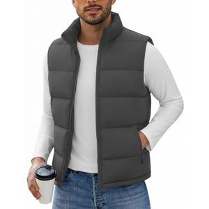 WHN Men's Puffer Vest Outerwear Winter Zipper Quilted Puffy Sleeveless Jacket Outdoor Dark Grey 2XL