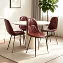Set of 4 Brown Dining Chairs – Modern Armless Kitchen & Dining Chairs, Faux Leather Upholstery, Ergonomic Backrest & Sturdy Metal Legs, 27 x 18 x 20