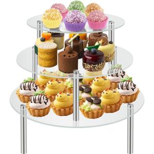 3 Packs Acrylic Cake Stand, Round Food Display Stand Clear Cupcake Holder for Dessert Table Cakes Pastries for Birthday Party Wedding Event