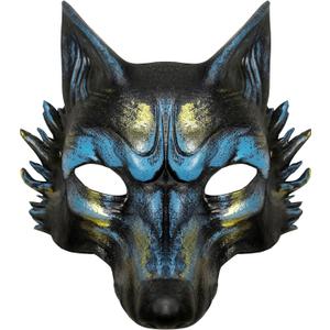 MCJC Halloween Wolf Mask, Werewolf Half Face Costume Mask,Masquerade Accessory (Blue)